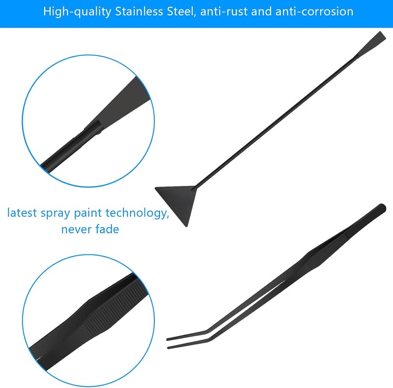 Liveek Aquarium Aquascape Tools Kit 15in, 4 in 1 Anti-Rust Aquatic Plant Aquascaping Tool Stainless Steel Tweezer Scissor Spatula for Aquarium Tank Clean Fish Tank Aquascape Accessories Set (black) - Image 3